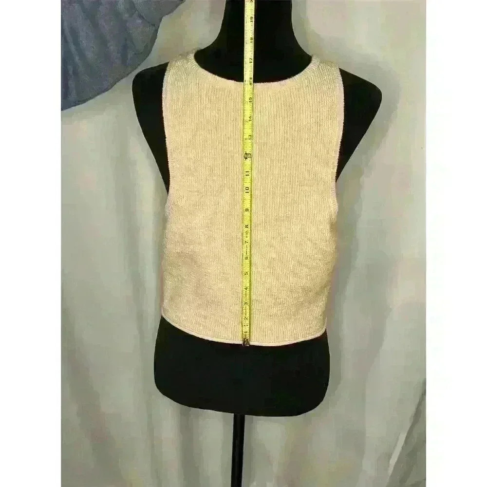 J.Crew Women's M Beige Sleeveless Knit Crop Top Ribbed Casual Spring - Picture 3 of 10